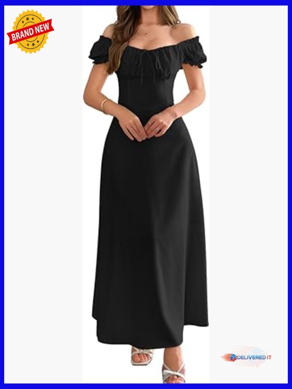 Off Shoulder Maxi Dress A Line Flowy Square Neck Wedding Guest Tea Party